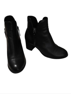 SILENT D Shiannely Boot Black Leather Ankle Boots with Side Zip Size 37 /US 6.5